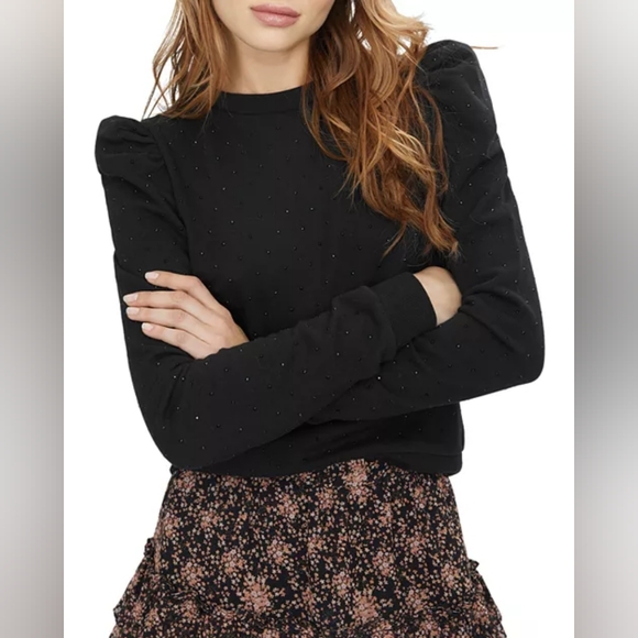 Generation Love Black Tara Jeweled Puff Sleeve Sweater Size Xs Very Gently Used - Picture 2 of 11